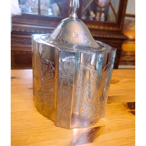 Vintage Silver Plate Trinket Jewelry Box w Lid Red Velvet Inside Engraved Design - Picture 9 of 16